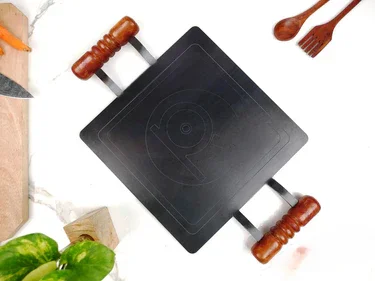 Dosa Tawa - Square - (Dhandavalakal) - Paper Roast Tawa - Wooden Handle . Flat